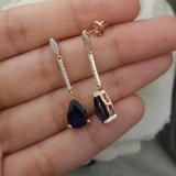 4.95 Carat (ctw) 10K Rose Gold Pear Lab Created Blue Sapphire & Round White Diamond Ladies Dangling Drop Earrings
