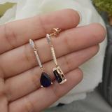 4.95 Carat (ctw) 10K Rose Gold Pear Lab Created Blue Sapphire & Round White Diamond Ladies Dangling Drop Earrings