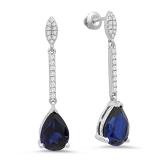 4.95 Carat (ctw) 10K White Gold Pear Lab Created Blue Sapphire & Round White Diamond Ladies Dangling Drop Earrings