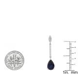 4.95 Carat (ctw) 10K White Gold Pear Lab Created Blue Sapphire & Round White Diamond Ladies Dangling Drop Earrings