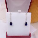 4.95 Carat (ctw) 10K White Gold Pear Lab Created Blue Sapphire & Round White Diamond Ladies Dangling Drop Earrings