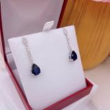 4.95 Carat (ctw) 10K White Gold Pear Lab Created Blue Sapphire & Round White Diamond Ladies Dangling Drop Earrings