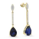 4.95 Carat (ctw) 10K Yellow Gold Pear Lab Created Blue Sapphire & Round White Diamond Ladies Dangling Drop Earrings