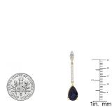 4.95 Carat (ctw) 10K Yellow Gold Pear Lab Created Blue Sapphire & Round White Diamond Ladies Dangling Drop Earrings