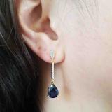 4.95 Carat (ctw) 10K Yellow Gold Pear Lab Created Blue Sapphire & Round White Diamond Ladies Dangling Drop Earrings