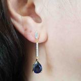 4.95 Carat (ctw) 10K Yellow Gold Pear Lab Created Blue Sapphire & Round White Diamond Ladies Dangling Drop Earrings