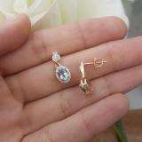 1.05 Carat (ctw) 10K Rose Gold Oval Cut Aquamarine & Round White Diamond Ladies Halo Style Dangling Drop Earrings 1 CT