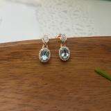 1.05 Carat (ctw) 10K Rose Gold Oval Cut Aquamarine & Round White Diamond Ladies Halo Style Dangling Drop Earrings 1 CT