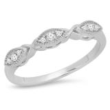 0.10 Carat (ctw) 14K White Gold Round White Diamond Ladies Vintage Style Milgrain Stackable Wedding Band 1/10 CT