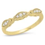 0.10 Carat (ctw) 14K Yellow Gold Round White Diamond Ladies Vintage Style Milgrain Stackable Wedding Band 1/10 CT