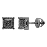 0.10 Carat (ctw) Black Rhodium Plated 18K White Gold Round Diamond Micro Pave Square Shape Hip Hop Iced Stud Earrings 1/10 CT