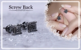 0.10 Carat (ctw) Black Rhodium Plated 18K White Gold Round Diamond Micro Pave Square Shape Hip Hop Iced Stud Earrings 1/10 CT