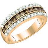 0.95 Carat (ctw) 10K Rose Gold Round Champagne & White Diamond Ladies Anniversary Wedding Band 1 CT