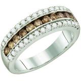 0.95 Carat (ctw) 10K White Gold Round Champagne & White Diamond Ladies Anniversary Wedding Band 1 CT