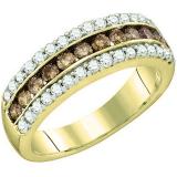 0.95 Carat (ctw) 10K Yellow Gold Round Champagne & White Diamond Ladies Anniversary Wedding Band 1 CT