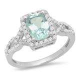 1.60 Carat (ctw) 14K White Gold Cushion Aquamarine & Round White Diamond Ladies Split Shank Halo Style Bridal Engagement Ring