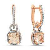 1.75 Carat (ctw) 14K Rose Gold Cushion Cut Morganite & Round Cut White Diamond Ladies Dangling Drop Earrings