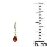 2.30 Carat (ctw) 10K Yellow Gold Pear Cut Garnet & Round Cut White Diamond Ladies Dangling Drop Earrings