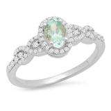 0.70 Carat (ctw) 10K White Gold Oval Cut Aquamarine & Round Cut White Diamond Ladies Bridal Halo Engagement Ring 3/4 CT