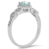 0.70 Carat (ctw) 10K White Gold Oval Cut Aquamarine & Round Cut White Diamond Ladies Bridal Halo Engagement Ring 3/4 CT