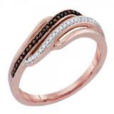0.10 Carat (ctw) 10K Rose Gold Round Champagne & White Diamond Ladies Cocktail Right Hand Ring 1/10 CT