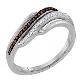 0.10 Carat (ctw) 10K White Gold Round Champagne & White Diamond Ladies Cocktail Right Hand Ring 1/10 CT