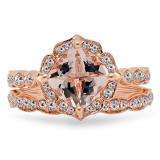2.10 Carat (ctw) 10K Rose Gold Cushion Cut Morganite & Round Cut White Diamond Ladies Bridal Vintage Style Engagement Ring With Matching Band Set