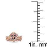 2.10 Carat (ctw) 10K Rose Gold Cushion Cut Morganite & Round Cut White Diamond Ladies Bridal Vintage Style Engagement Ring With Matching Band Set