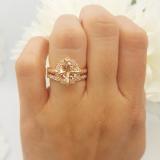 2.10 Carat (ctw) 14K Rose Gold Cushion Cut Morganite & Round Cut White Diamond Ladies Bridal Vintage Style Engagement Ring With Matching Band Set