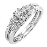 0.38 Carat (ctw) 14K White Gold Round & Baguette Cut Diamond Ladies Bridal Engagement Ring Set