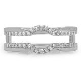 0.28 Carat (ctw) 10K White Gold Round Cut Diamond Ladies Anniversary Wedding Band Enhancer Guard Double Ring 1/4 CT