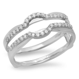 0.28 Carat (ctw) 14K White Gold Round Cut Diamond Ladies Anniversary Wedding Band Enhancer Guard Double Ring 1/4 CT