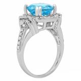 Sterling Silver 10 mm Round Blue Topaz & White Diamond Ladies Halo Style Bridal Engagement Ring