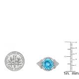 Sterling Silver 10 mm Round Blue Topaz & White Diamond Ladies Halo Style Bridal Engagement Ring