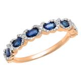 0.90 Carat (ctw) 10K Rose Gold Marquise Cut Blue Sapphire & Round Cut White Diamond Ladies Vintage Style Swirl Stackable Anniversary Wedding Band