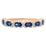 0.90 Carat (ctw) 10K Rose Gold Marquise Cut Blue Sapphire & Round Cut White Diamond Ladies Vintage Style Swirl Stackable Anniversary Wedding Band
