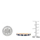 0.90 Carat (ctw) 10K Rose Gold Marquise Cut Blue Sapphire & Round Cut White Diamond Ladies Vintage Style Swirl Stackable Anniversary Wedding Band