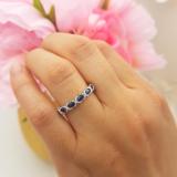 0.90 Carat (ctw) 10K White Gold Marquise Cut Blue Sapphire & Round Cut White Diamond Ladies Vintage Style Swirl Stackable Anniversary Wedding Band