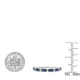 0.90 Carat (ctw) 10K White Gold Marquise Cut Blue Sapphire & Round Cut White Diamond Ladies Vintage Style Swirl Stackable Anniversary Wedding Band
