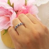0.90 Carat (ctw) 10K White Gold Marquise Cut Blue Sapphire & Round Cut White Diamond Ladies Vintage Style Swirl Stackable Anniversary Wedding Band