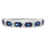 0.90 Carat (ctw) 14K White Gold Marquise Cut Blue Sapphire & Round Cut White Diamond Ladies Vintage Style Swirl Stackable Anniversary Wedding Band