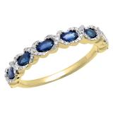 0.90 Carat (ctw) 14K Yellow Gold Marquise Cut Blue Sapphire & Round Cut White Diamond Ladies Vintage Style Swirl Stackable Anniversary Wedding Band
