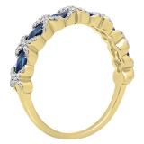 0.90 Carat (ctw) 14K Yellow Gold Marquise Cut Blue Sapphire & Round Cut White Diamond Ladies Vintage Style Swirl Stackable Anniversary Wedding Band