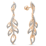 0.60 Carat (ctw) 10K Rose Gold Round Cut White Diamond Ladies leaf drop shaped Earrings