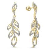 0.60 Carat (ctw) 10K Yellow Gold Round Cut White Diamond Ladies leaf drop shaped Earrings