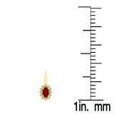 0.60 Carat (ctw) 18K Yellow Gold Oval Cut Ruby & Round Cut White Diamond Ladies Flower Shape Cluster Fashion Dangling Drop Earrings