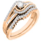 0.40 Carat (ctw) 10K Rose Gold Round & Baguette Cut White Diamond Ladies Swirl Engagement Ring With Matching Band Set