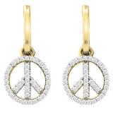 0.30 Carat (ctw) 10K Yellow Gold Round White Diamond Ladies Micro Pave Peace Sign Drop Earrings 1/3 CT
