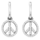 0.30 Carat (ctw) 14K White Gold Round White Diamond Ladies Micro Pave Peace Sign Drop Earrings 1/3 CT