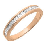 0.13 Carat (ctw) 10K Rose Gold Baguette Cut White Diamond Ladies Anniversary Wedding Band Stackable Ring